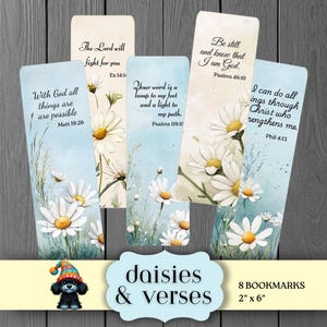 Bibelversbokmärken med tusenskönor, utskrivbart bibelset, blommiga bokmärken inspirerade av kristen tro