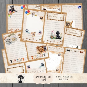 Hunde-Journal-Seiten, acht Einlagen für Haustier-Journale, Scrapbook-Set für pelzige Freunde, Hunde-Thema