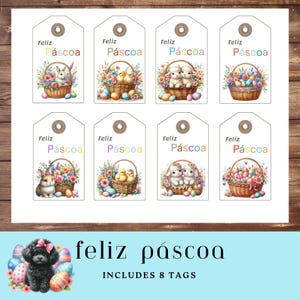 Feliz Páscoa-tags, vintage tags, digitale kleurrijke tags, tags voor kindermanden, direct downloaden, perfect voor cadeaus en paasmanden 2 x 3,5"