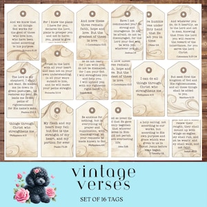 Vintage Bible Verses Tags, Christian Prayer Cards, Printable Digital Download, Scripture Junk Journal Ephemera, Inspirational Scrapbooking