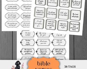 Printable Bible Verses Tags, Christian Prayer Cards, Digital Download, Scripture Junk Journal Ephemera