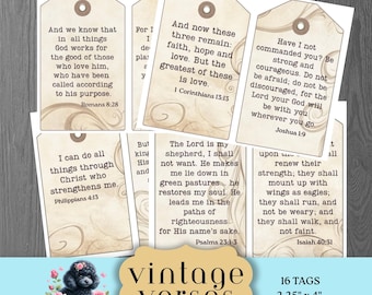 Vintage Bible Verses Tags, Christian Prayer Cards, Printable Digital Download, Scripture Ephemera
