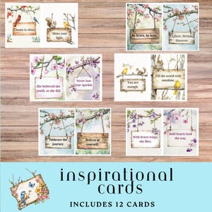 Motiverende digitale kaarten voor junkjournals, digitale download kortstondig pakket, junkjournal-kit, 8,5 x 11, set van 12 inspirerende kaarten