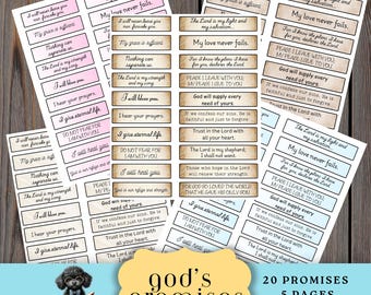 Bible Verses and Promises Strips, Devotional Scripture, Christian Prayer Cards, Printable Tags