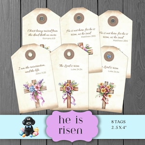 Cadeaukaartjes voor paasschrift, He Is Risen-tags, kaarten met bijbelteksten, christelijke ephemera