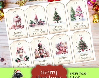 Christmas Gift Tags, Printable Tags, Junk Journal Ephemera, Holiday Digital Download