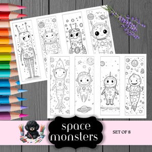 Weltraummonster Lesezeichen, Kinder Alien Partygeschenke, Farbe für Ihr eigenes druckbares PDF