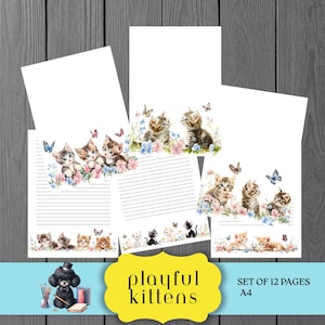 Kittens Stationery Set, Pen Pal Letter Writing Papers, Instant Download, Cat Lover, A4