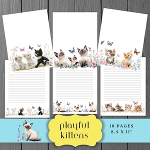Whimsical Kittens Stationery Set, Pen Pal Letter Writing Papers, Instant Download, Cat Lover