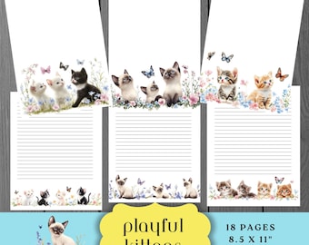 Conjunto de Papelaria com Gatinhos Encantados, Papel para Cartas de Amigos por Correspondência, Download Instantâneo, Para Amantes de Gatos