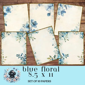Blue Flower Papers, Shabby Chic Floral Pages, Scrapbooking Kit, Digital Downloads, Junk Journal Digital Papers, Printable Pages, 8.5&quot; x 11&quot;