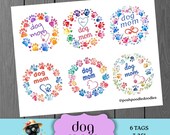 Dog Mom Gift Tags, Pawprints and Hearts, Pet Lover, Dog Junk Journal Ephemera, JPG