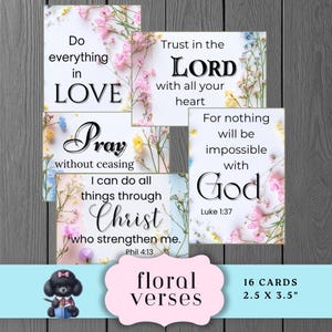 Floral Bible Verse Cards, Scripture Scrapbooking Tags, Christian Prayer Cards, Junk Journal Kit