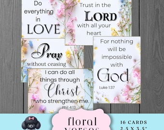 Floral Bible Verse Cards, Scripture Scrapbooking Tags, Christian Prayer Cards, Junk Journal Kit