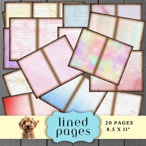 Colorful Lined Pages, Junk Journal Inner Papers, Foldable , Printable Stationery, Set of 20 Pages