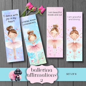 Set of 8 Inspirational Bookmarks for Girls, Printable Ballerina Affirmation, Dance Motivation