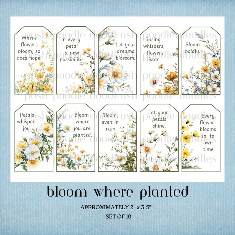 Planted By Tags Example Bloom Where Planted Tags, Yellow Spring Flowers, Instant Download ...