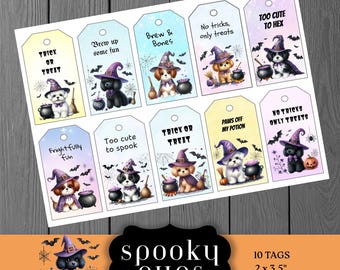 Pup Halloween Gift Tags, Spooky Puppies, Printable Treat Bags Labels, Instant Download