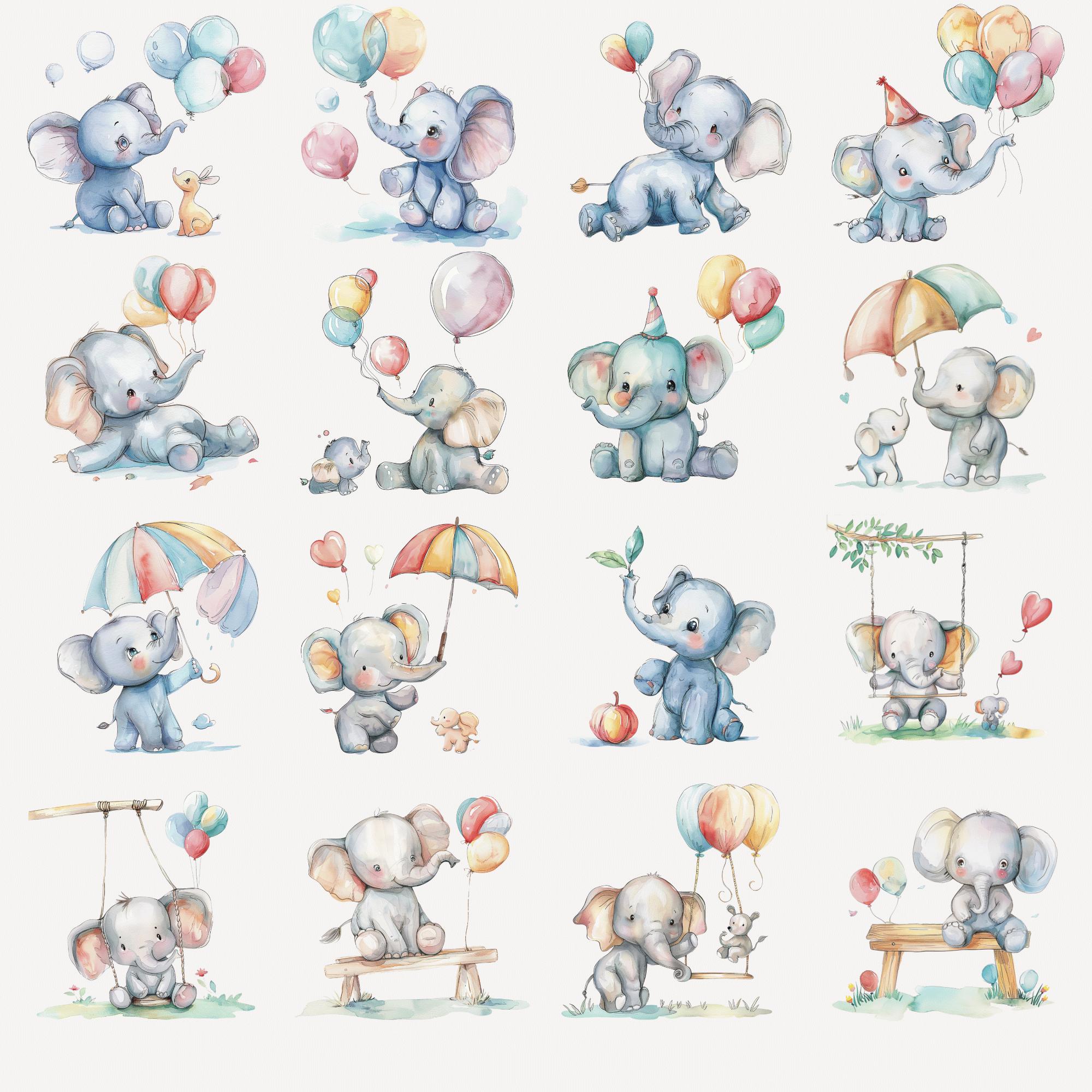 Baby Elephant Watercolor Clipart PNG Commercial Use for Safari Baby ...