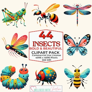 Insects PNG Clipart Bundle Commercial Use Graphics, Cute Bright Colors Insect Clipart, Insect Sublimation Designs, Insect Digital Sticker