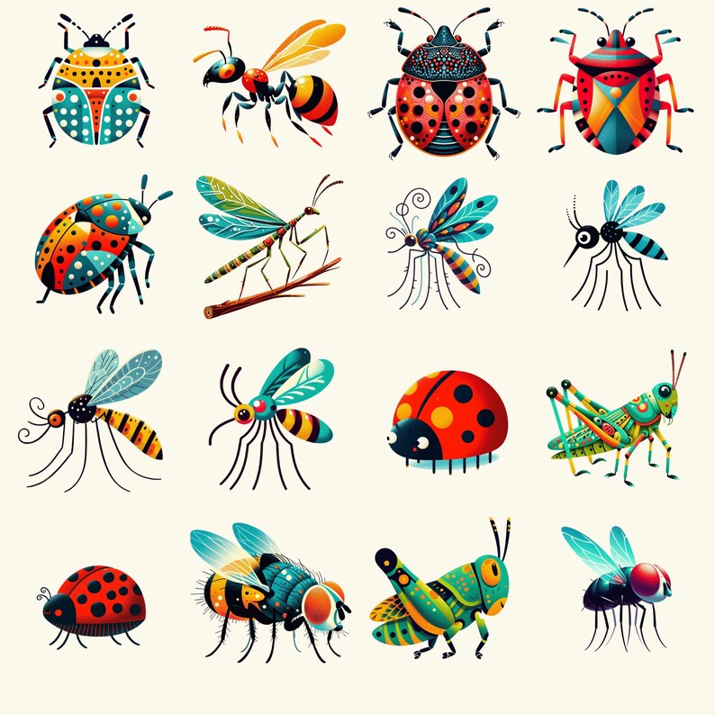 Insects PNG Clipart Bundle Commercial Use Graphics, Cute Bright Colors ...