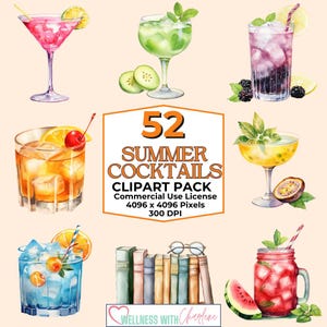 Cóctel de verano (52 imágenes PNG para uso comercial), invitación a cóctel, menú de bebidas de autor, cócteles de acuarela ( PNG)