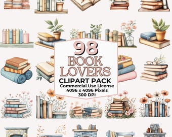 Cottagecore Books Watercolor Clipart Bundle Reading Clipart PNG Book Lovers Clip Art Cozy Bookworm Graphics Bookish Digital Sticker Designs