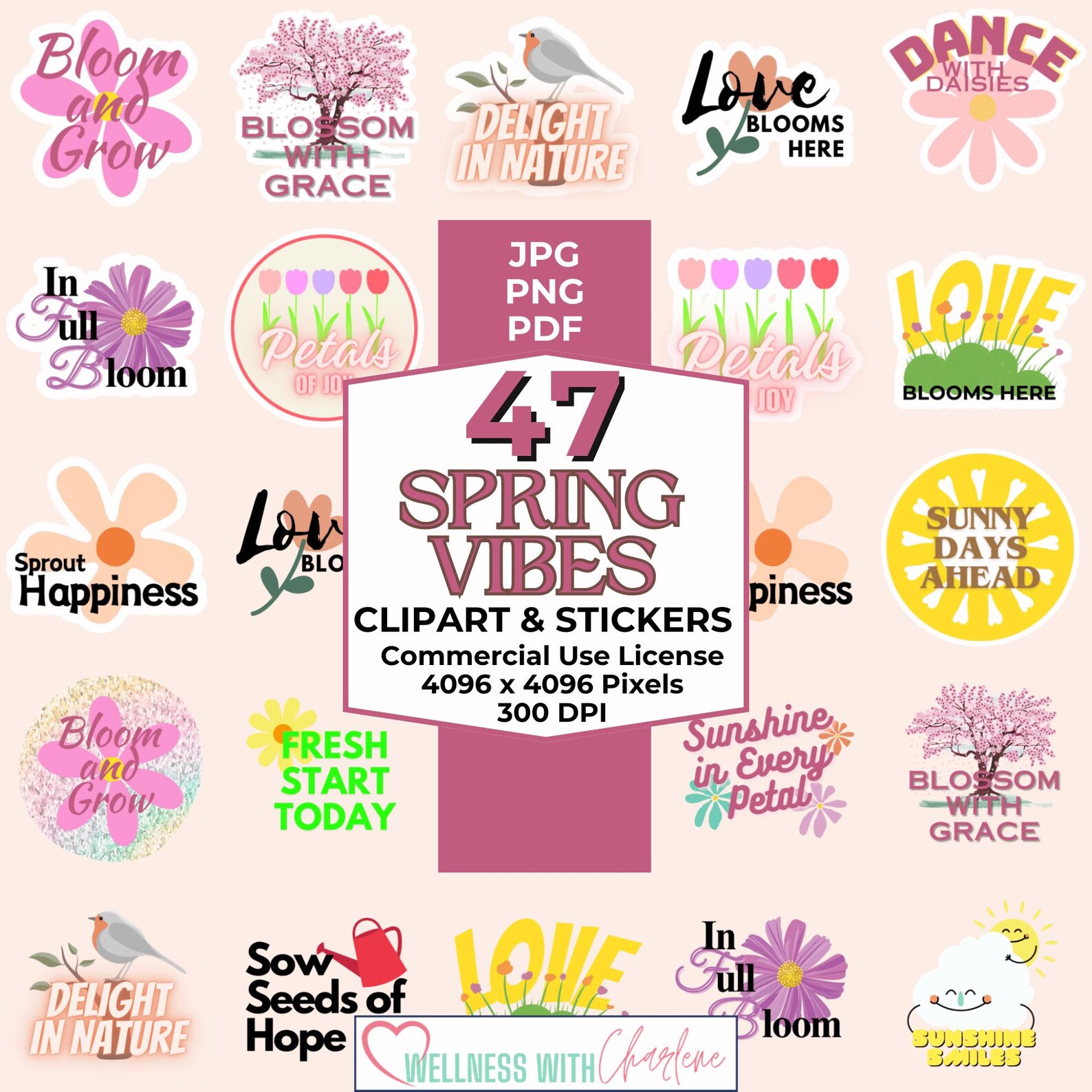 Spring Vibes 47 PNG Clipart & Sticker Bundle Commercial Use Graphics ...