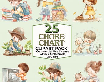 Chore Chart 25 PNG Clipart Bundle Commercial Use Graphics, Cute Kid's Chore Chart Clip Art, Customizable Kids Printable & Activity Sheet PNG