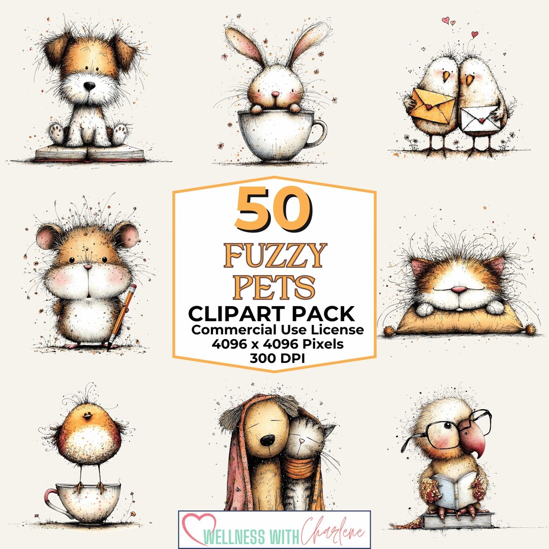 Fuzzy Pets Clipart Pack | 50 Cute Pet Animal Pngs | High‑res 4096px ...