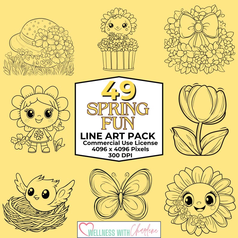Spring Line Art To Color Spring Fun Line Art PNG Bundle Commercial Use Graphics, Spring PNG ...