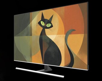 Mid-Century Black Cat TV Art | Halloween Samsung Frame TV (Digital Download)