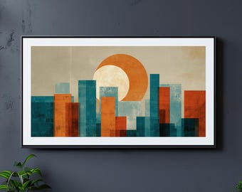 Mid-Century Modern Halloween Stadtbild Kunst für Samsung Frame TV (Digitaler Download)