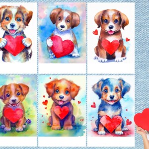 Adorables cartes postales sur le thème des chiots : téléchargement numérique pour la Saint-Valentin, célébrer l'amour et offrir