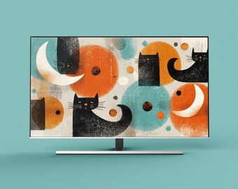 Mid-Century Modern Black Cats TV Art | Halloween Decor (Digital Download)