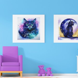 Celestial Watercolor Cat Posters: Galaxy-Inspired Feline Wall Art Set (5 Digital Downloads)