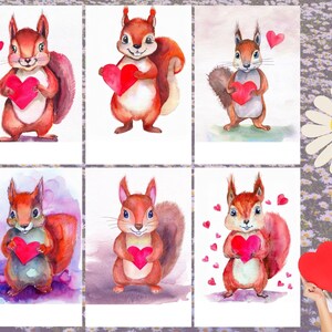 Adorable écureuil Saint-Valentin - Imprimable en téléchargement numérique pour les amoureux des bois romantiques