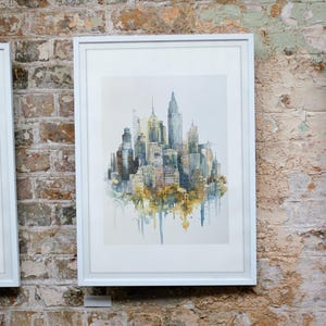 Futuristische NYC Skyline: 5-teiliges Aquarell Digital Download Poster Set - Urban Art Collection