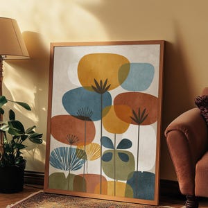 Retro Floral Prints Set: Mid-Century Modern Botanical Art (Digital Download)