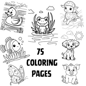 Toddler Animal Coloring Book | Simple Land Animals | Printable Coloring Pages for Kids | Preschool Activity Book | Instant Download