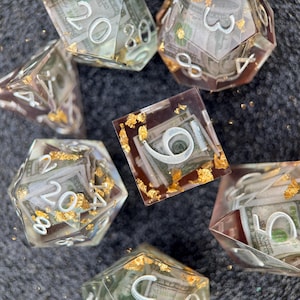 100 Dollar inside Liquid Core Dice Set | Handmade Sharp Edge Resin Dice for, RPG, Dungeons and Dragons, DND Gifts, d&d Dice, Easter Gift