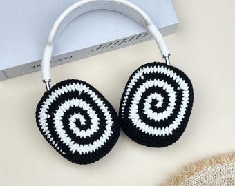 Black with white spiral Airpods Max Headphone Covers |Crochet AirPods Max Case |AirPod Max Cover| Handmade|Sony xm5 case|Sony xm4 cover