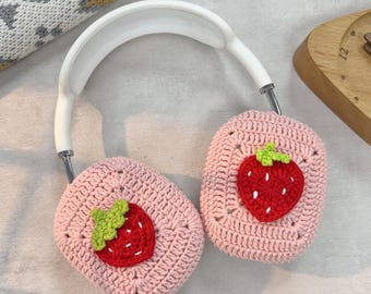pink Crochet strawberry  Airpods Max Headphone Covers|Crochet AirPods Max Case | AirPod Max Cover| Handmade|Sony xm5 case|Sony xm4 cover