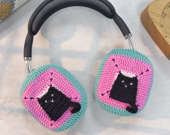 Schwarze Katze Airpods Max Kopfhörer-Abdeckungen | Katzen Design | Gehäkelte AirPods Max Hülle | AirPods Max Abdeckung | Handgemacht|Sony xm5 Tasche|Sony xm4 Abdeckung