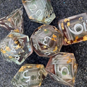 100 Dollar inside Liquid Core Dice Set | Handmade Sharp Edge Resin Dice for, RPG, Dungeons and Dragons, DND Gifts, d&d Dice, Easter Gift