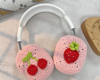 pink Cherry and strawberry Airpods Max Headphone Covers|Crochet AirPods Max Case | AirPod Max Cover| Handmade|Sony xm5 case|Sony xm4 cover