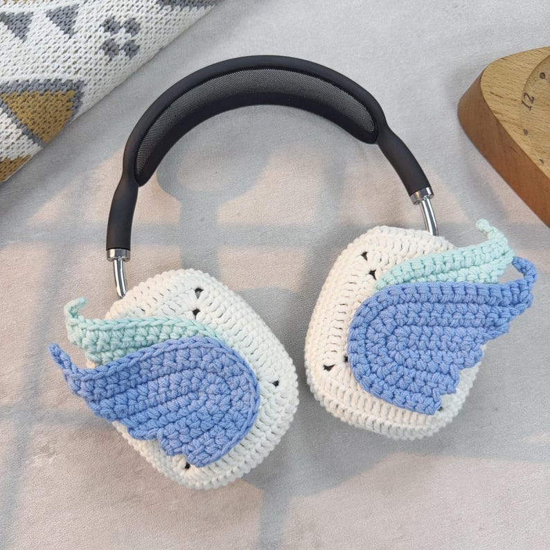 Angle wing Airpods Max Headphone Covers | Crochet AirPods Max Case | AirPod Max Cover | Handmade|Sony xm5 case|Sony xm4 cover image 3