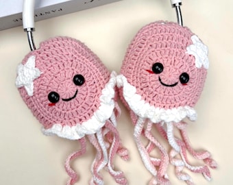 Crochet pink jellyfish airpod max Headphone Cover,crochet airpod max cover,sony xm4,sony xm5,sony xm6,Handmade Gifts,any headphone model