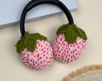 ♡手編み カバー付き メジャー ♡ アイボリー/ピンク Pink Strawberry Design Airpods Max Headphone Covers |crochet