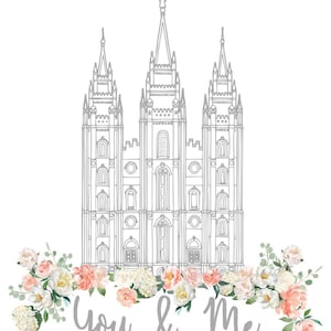 Salt Lake City LDS Temple. Floral Temple Picture, Lds Temple, LDS Printable, Timpanogos Temple,  Floral LDS Temple Print,